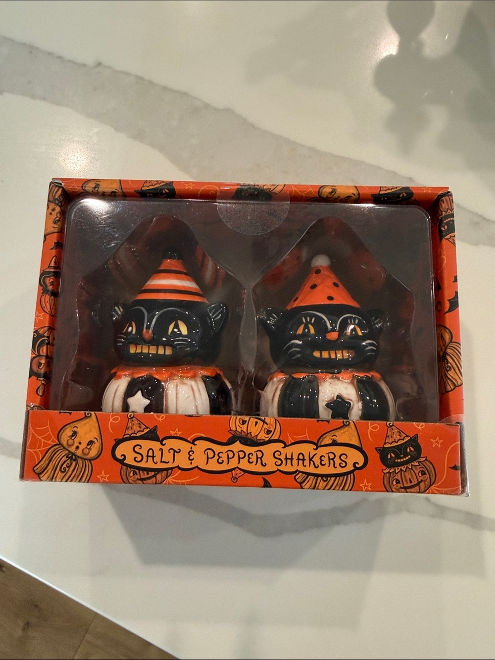 Halloween Black & Orange Cat Salt and Pepper Shaker Set